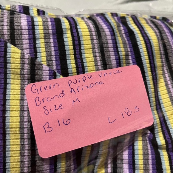 Green and purple striped long sleeve crop top. Deep vneck. Little tie on side - Picture 4 of 4